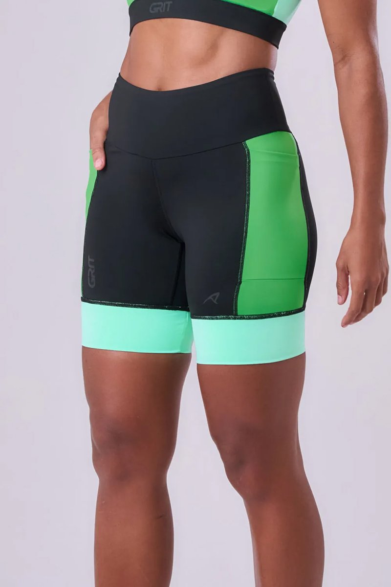Bermuda Corrida Authen Grit Bossa 18cm Preto Verde Vibrante e Menta